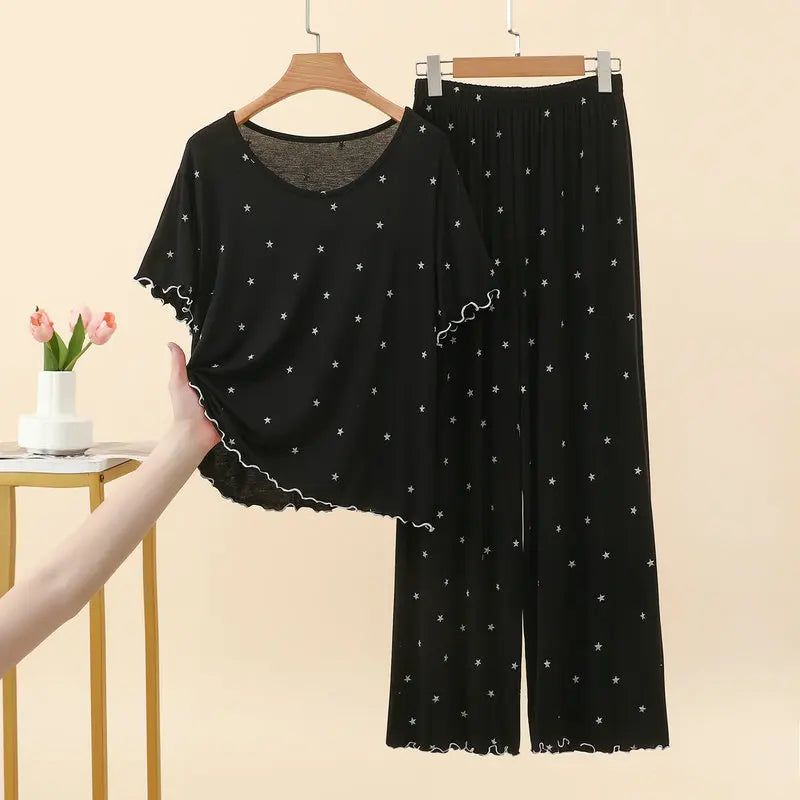 Thin Modal Short Sleeve Sleepwear Women's Pajamas Ladies Summer New Nightie Loose Pyjama Set Woman Female Sleeping Loungewear