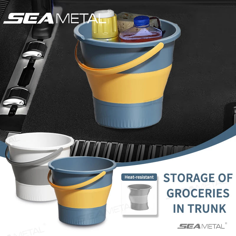 SEAMETAL Folding Portable Bucket Car Wash Fishing Bathroom Tool Silicone Bucket Outdoor Camping Household Supplies Car Home Tool
