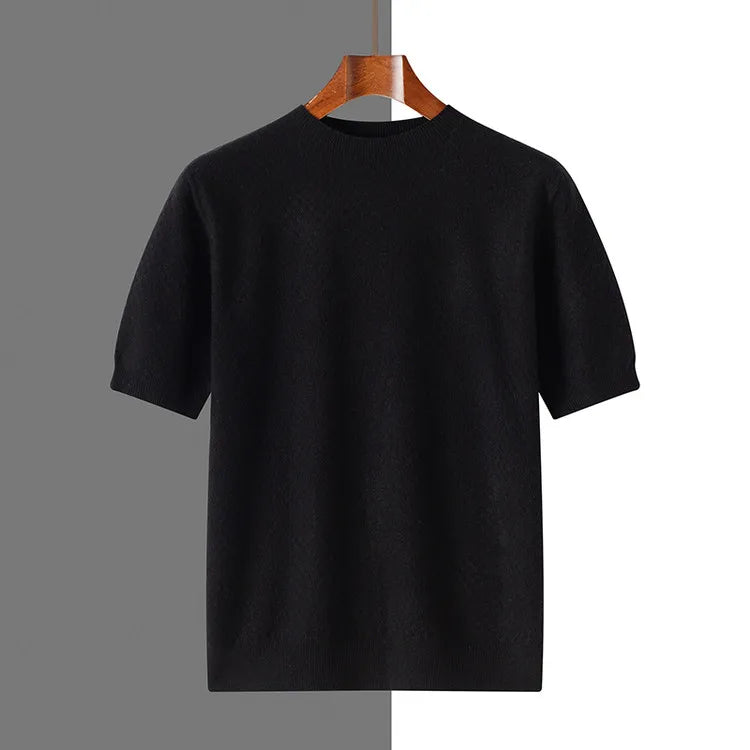Men's Knit Short Sleeve T-Shirt – Solid Color Crew Neck Casual Top, Soft Breathable Wear for Business & Daily Style