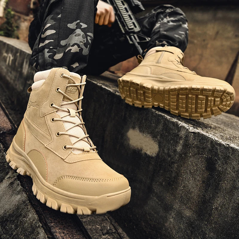 Men's plus size outdoor field training boots four seasons high-top anti-slip comfortable combat boots cross-country hiking boots