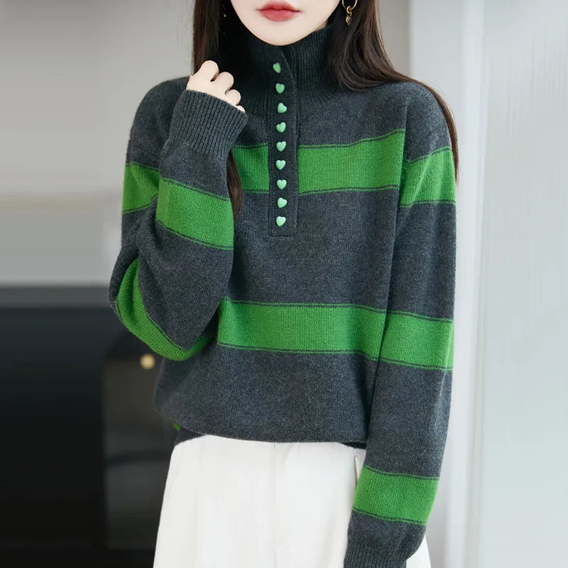 Striped Turtleneck Sweater Women 2026 Spring Autumn Long Sleeve Pullover Sweater Female Knitted Tops Jumper Ladies Jersey