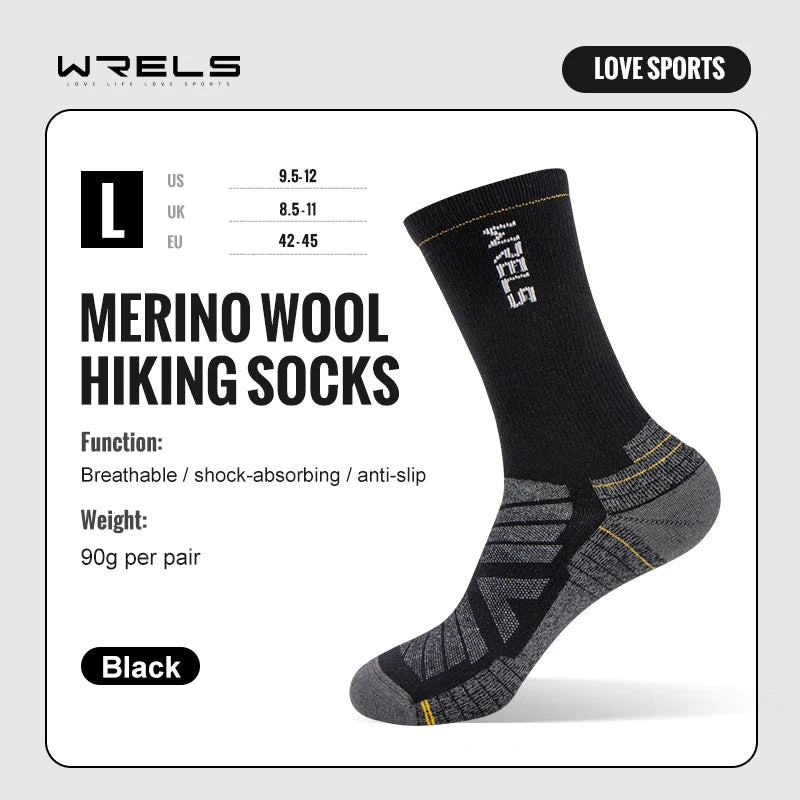 WRELS Merino Wool Socks Hiking Lightweight Shock Absorption Damping Mid-Calf Ankle Socks Running Sport Merino Wool Socks