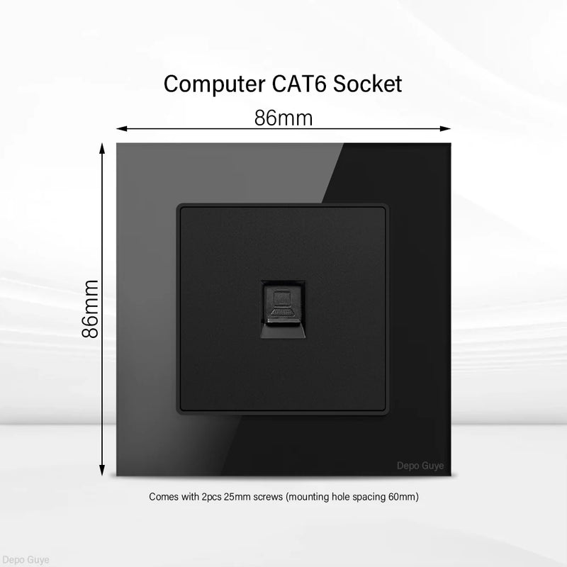 UK Black USB Type-C 18W Fast Charging Socket Universal Tempered Glass  Double 5-pin Power Plug,Home Electrical Wall Light Switch