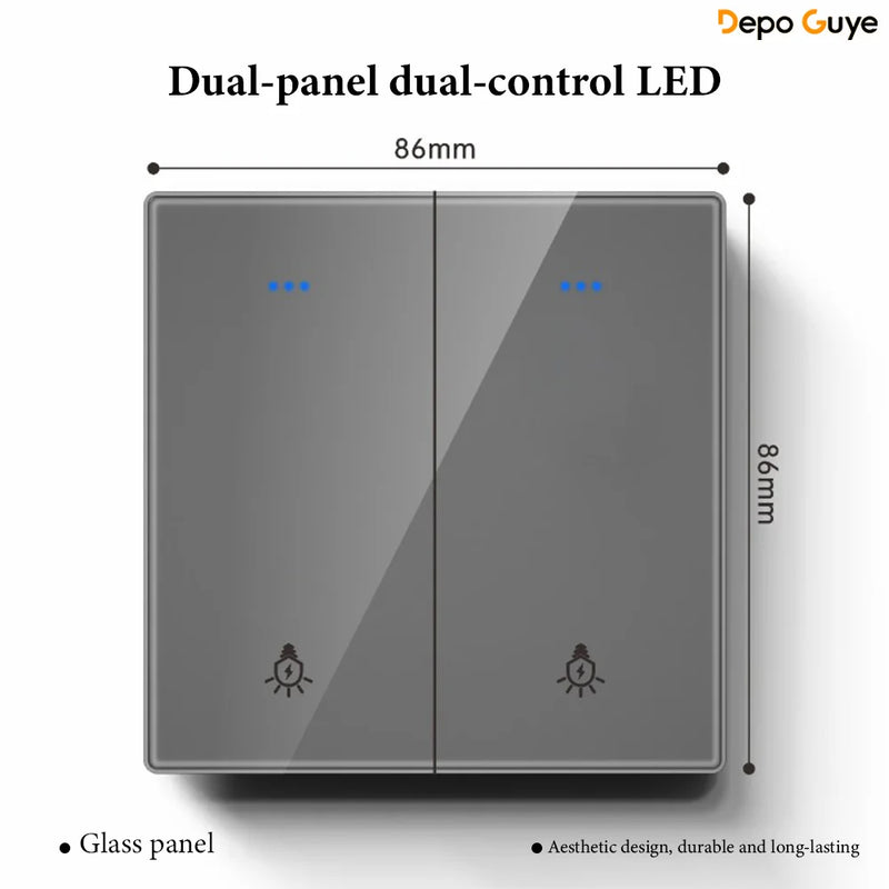 Grey Tempered Glass UK Standard 13A Wall Switch Socket with LED USB Type-C TV CAT6 Data Outlet British Electrical Wall Panel