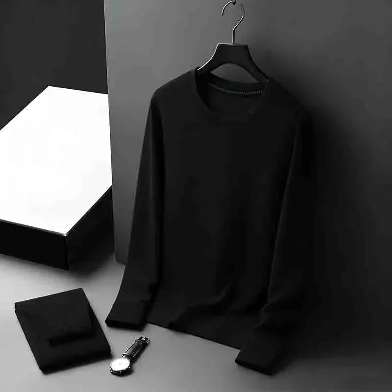 Men's Stretchy  Crew Neck Long Sleeve Knit Sweater Soft Comfortable Business Casual Tee