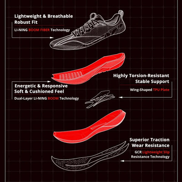 ស្បែកជើងរត់ប្រណាំង Li-Ning សម្រាប់នារី RED HARE 9 PRO BOOM FIBER ស្រាល ឆ្លុះបញ្ចាំងពីពន្លឺ ស្បែកជើងកីឡាហ្វឹកហាត់ LiNing ARPW002