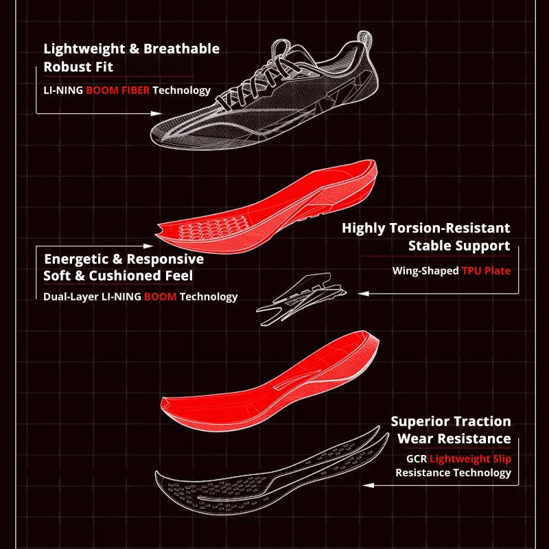 ស្បែកជើងរត់ប្រណាំង Li-Ning សម្រាប់នារី RED HARE 9 PRO BOOM FIBER ស្រាល ឆ្លុះបញ្ចាំងពីពន្លឺ ស្បែកជើងកីឡាហ្វឹកហាត់ LiNing ARPW002