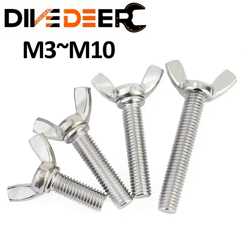 DIVEDEER 1/2/5pcs M3 M4 M5 M6 M8 M10 Hand Tighten Screws Butterfly Bolt Wing Thumb Screw Claw A2-70 Stainless Steel