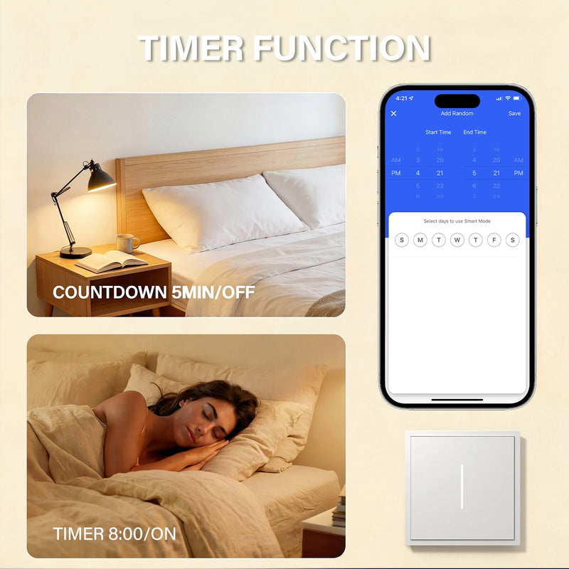 BSEED WIFI Button Light Switch 1/2/3/4Gang Smart Switch Plastic Frame Tuya Smart Life Alexa Voice Control Without Neutral Line