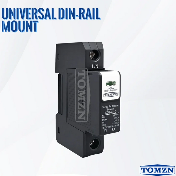 TOMZN TZG40-B/C/D DIN Rail SPD, 1P-4P, PA66, 110/220V AC, 10-30kA, T2 Pluggable New Type – Office & PC Lightning Protection
