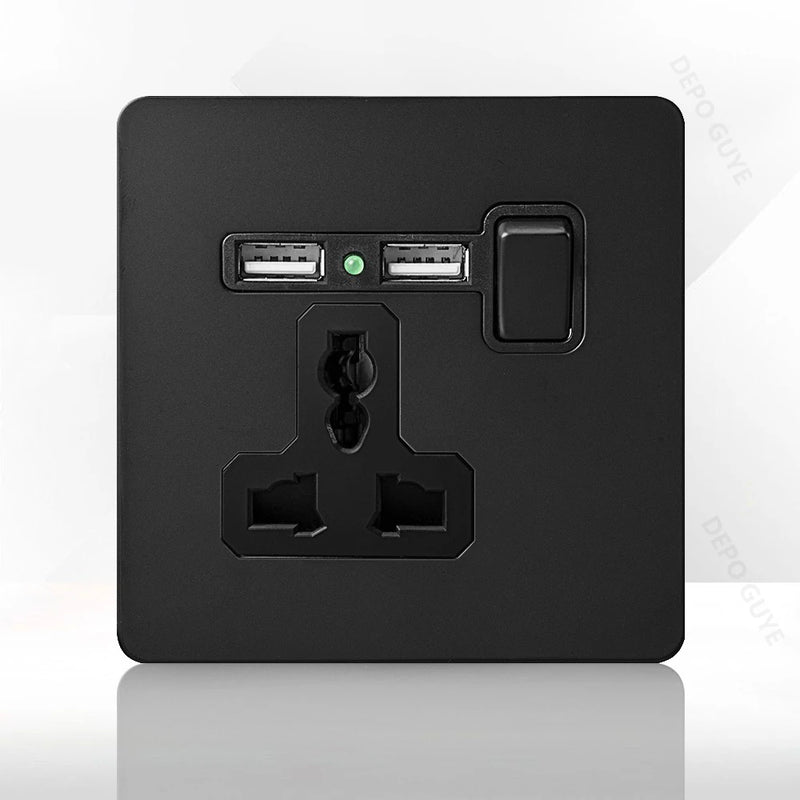 86 Type Retro Switch 1-4 Gang 2 Way Wall Light Brass Lever Toggle Switch Black Matte Stainless Steel Panel EU FR Power Outlet
