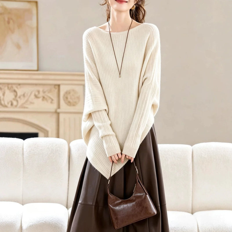 Lazy Wind Bat Sleeve Irregular Sweater Women's Autumn Winter Loose Knitted Bottoming Shirt Premium Ladies Top Pullover Jumper