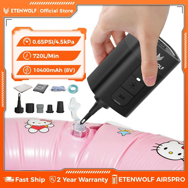 ស្នប់ខ្យល់អគ្គិសនី ETENWOLF AIR 5 PRO 720 LPM 4X Quick 10400 mAh ស្នប់ខ្យល់ចល័តសម្រាប់អណ្តែតទឹកក្នុងអាង