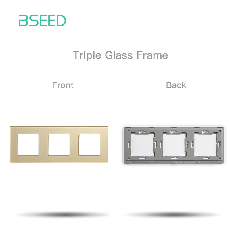 BSEED EU Standard Crystal Panel Wall Socket Frame Glass Switch Panel With Metal Plate 86/157/228/299mm White Black Golden