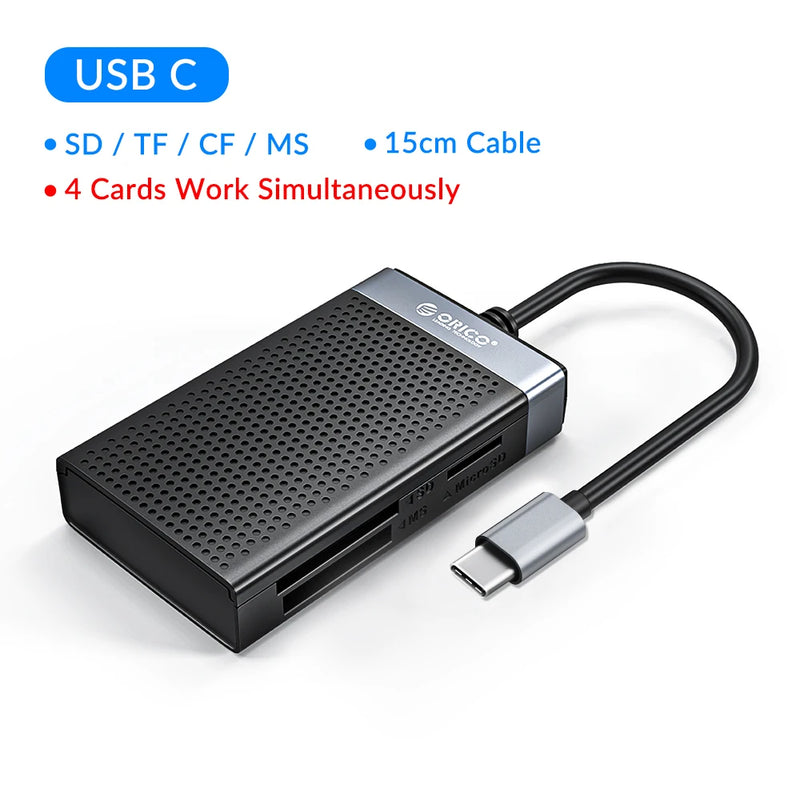ORICO USB 3.0 USB C Card Reader 4 in 1 Memory Smart Card Reader SD TF CF MS Compact Flash Card Adapter 15cm Cable for Laptop