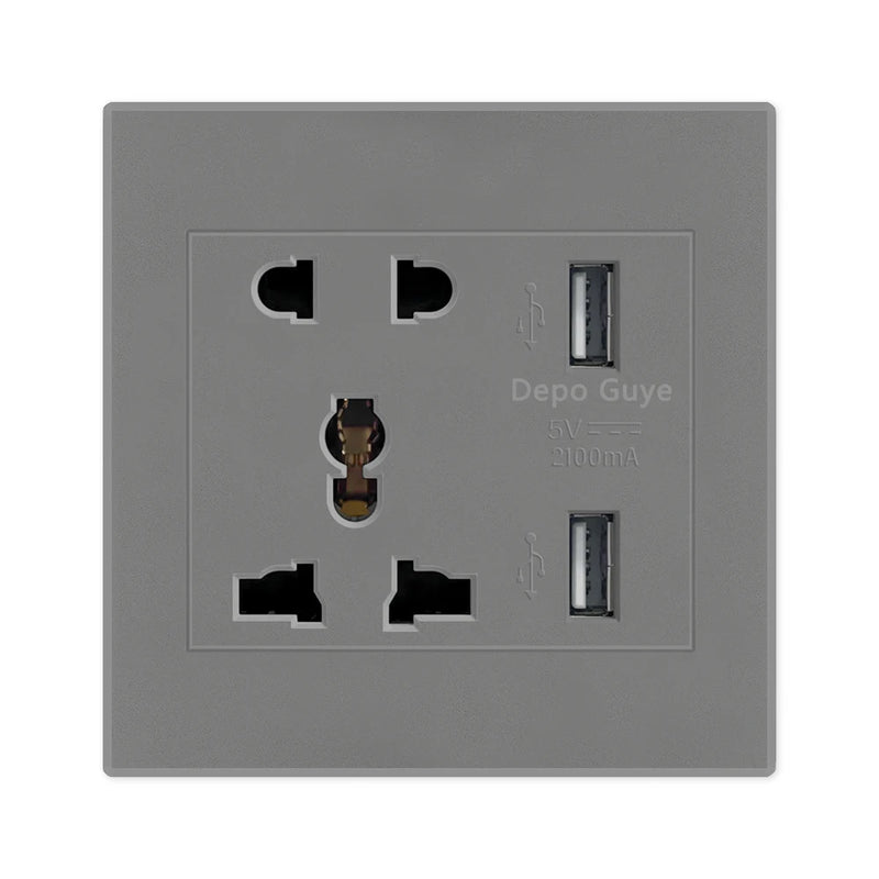 DepoGuye AC 110-250V UK Standard Socket Panel, 5V 2.1A Dual USB Mobile Phone Charger International Universal Power Outlet 86mm