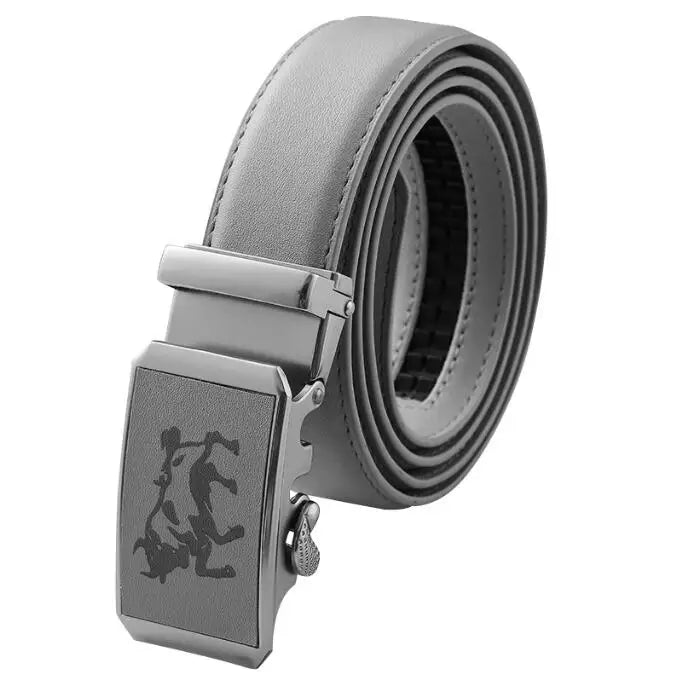 2026 New Width 3.0 Cm Gray Belt Women's Fashion Casual Automatic Buckle Belts Men Cow Head Pattern Cinturon Female Waistband