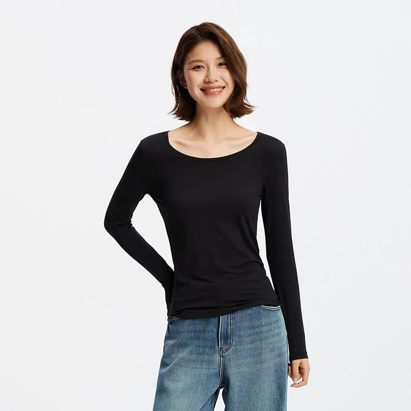 អាវយឺត Semir សម្រាប់នារី កមូល ដៃវែង ពណ៌ស្រស់ឆើតឆាយ ទន់ ពាក់ជាស្រទាប់ៗ សម្រាប់រដូវផ្ការីក ឆ្នាំ២០២៦ សម្រាប់ពាក់ជារៀងរាល់ថ្ងៃ