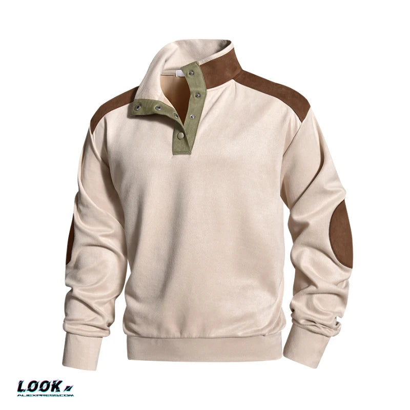 Warm Color-Blocked Casual Sweatshirt By Young Trendy Brand Men's Patchwork Pullover Casual Stand Collar T-Shirt