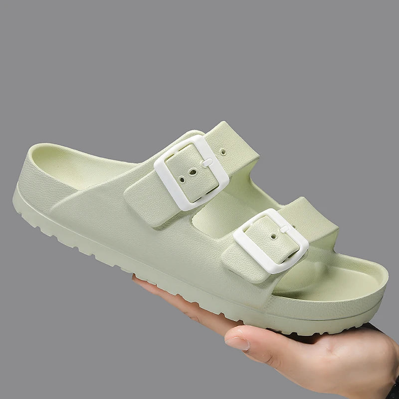 Summer Women Classic Slides Slippers Slip on Beach Sandals With Double Buckle Comfort Lightweight EVA