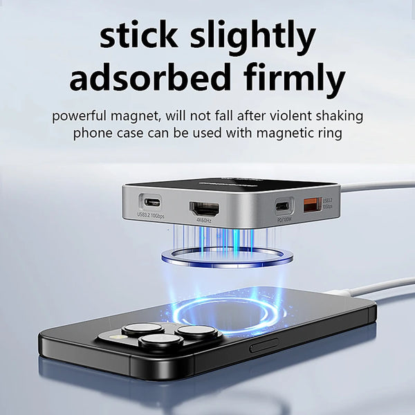 មជ្ឈមណ្ឌល USB C ម៉ាញេទិក Blueendless USB A 3.2 10Gbps PD100W ប្រភេទ-C អាដាប់ទ័រច្រកច្រើន SD/TF មជ្ឈមណ្ឌលកាត 7 ក្នុង 1 មជ្ឈមណ្ឌលសម្រាប់ iPhone 16 15 Pro M