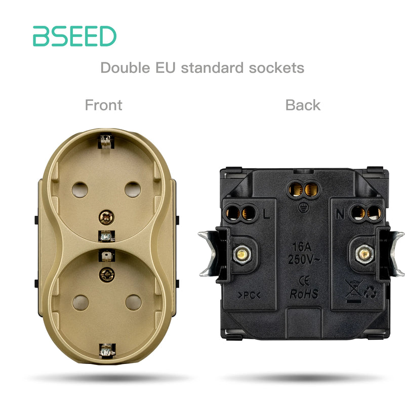 BSEED DIY Modules EU Glass Panel Double USB Socket Internet CAT5 RJ45 ST TV Power Socket Wall-Mounted Free Combination