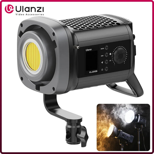 ភ្លើងវីដេអូ Ulanzi VL-200Bi 200W V-Mount COB ឥតខ្សែ បញ្ជាតាមកម្មវិធី 2700K-6500K សម្រាប់ការថតរូបវីដេអូកំប្លែង