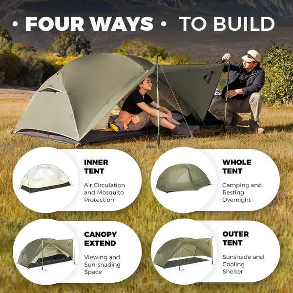 តង់បោះតង់ Naturehike Mongar Pro UL សម្រាប់ 1 2 3 នាក់ សម្រាប់ដើរលេងក្រៅផ្ទះ ស្នាក់នៅមួយយប់ ការពារកម្ដៅថ្ងៃ ទម្ងន់ស្រាល និងធន់នឹងទឹក
