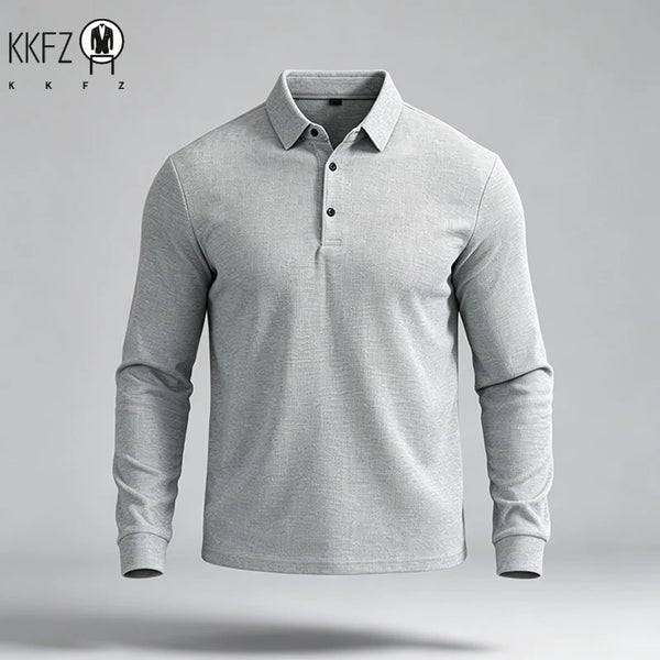 Male Urban Fashion Long Sleeve Polo Shirt Lapel Collar Comfort Texture For City Commute And Daily Street Leisure Matching Look