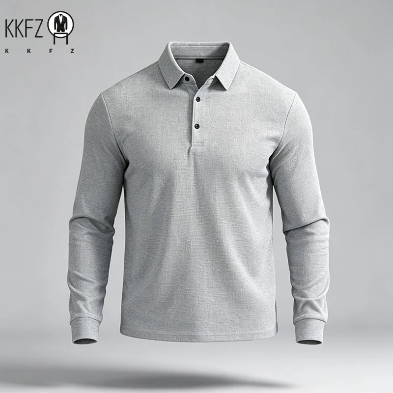 Male Urban Fashion Long Sleeve Polo Shirt Lapel Collar Comfort Texture For City Commute And Daily Street Leisure Matching Look