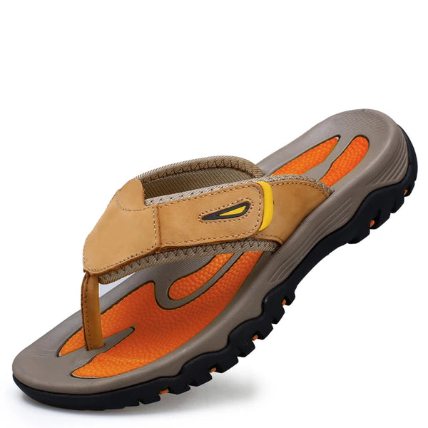 Summer Hot Sale Leather Slippers Mens Flip Flops Beach Shoes Plus Big Size 46 47 Flip-Flop Sandals Outdoor Hard Outsoles