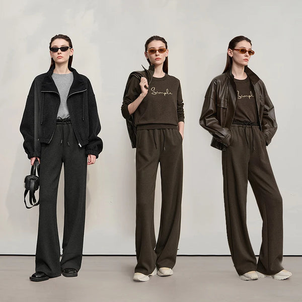 AMII Minimalist Pants For Woman 2026 Winter New Warm Wide Leg Casual Trousers For Woman Loose Elastic Versatile Pants 12524065