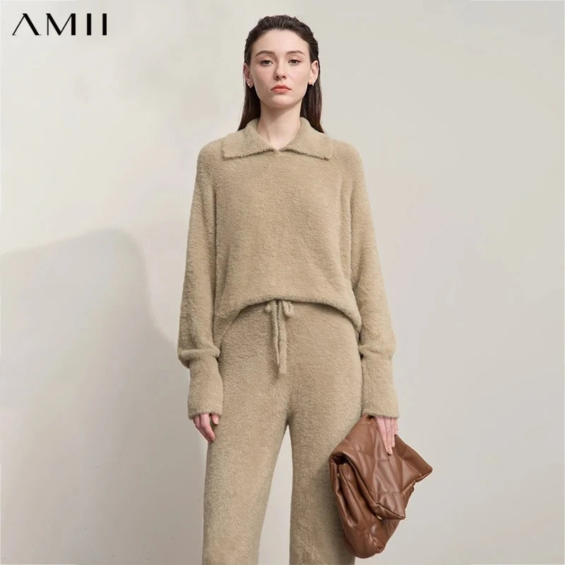 AMII Women's Sweater 2026 Autumn New Minimalist Loose Tops For Woman Pullover Long Sleeve Solid Versatile Ladies Clothes12553047