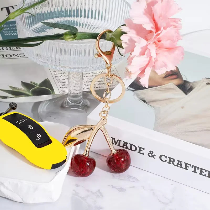 Fashion Cherry Key Chain Cute Resin Red Cherry Backpack Pendant for Women Backpack Decorative Accessories