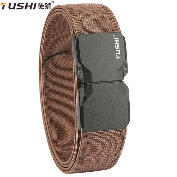 TUSHI New Automatic Buckle Belt for Men 3.5cm Real Nylon Military Elastic Belt Tactical Belt Non Slip Hiking Hunting Belt Male