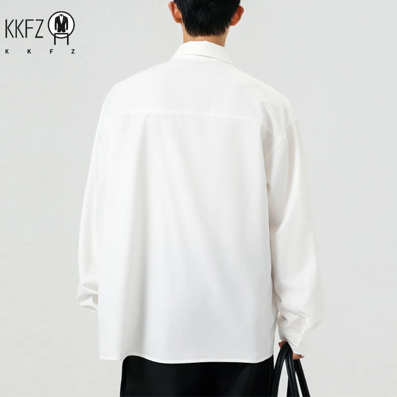 Male Fashion Oversized Shirt Long Sleeve Lapel Button Front Wrinkle Resistant Cloth Ideal For Multiple Daily Scenarios