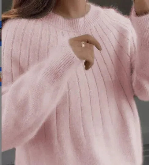 Vertical Strip Autumn Winter Lazy Wind Round Neck Pullover Women's Bottoming Shirt Loose Jumper Ladies Pull Knitted Sweater