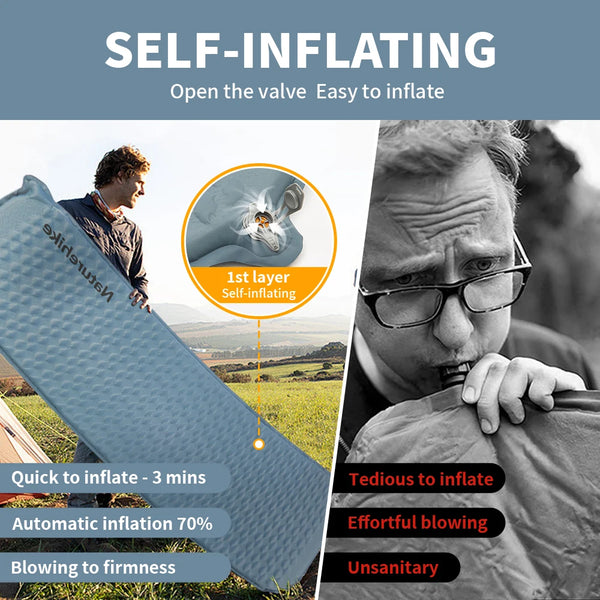 Naturehike Fish Bone Inflatable Mat Ultralight Auto-inflating Spongee Air Mattress Portable Outdoor Camping Tent Damp Proof Mat