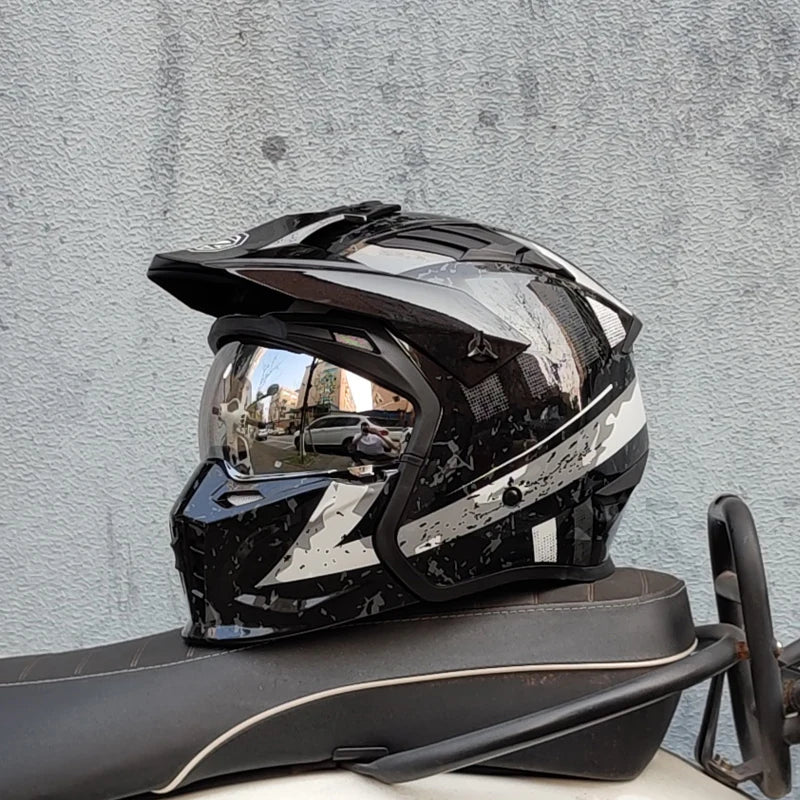 ORZ Motorcycle Riding Helmet Men's and Women's Motorcycle Combination Full Helmet Pull Half Helmet Four Seasons Universal Retro