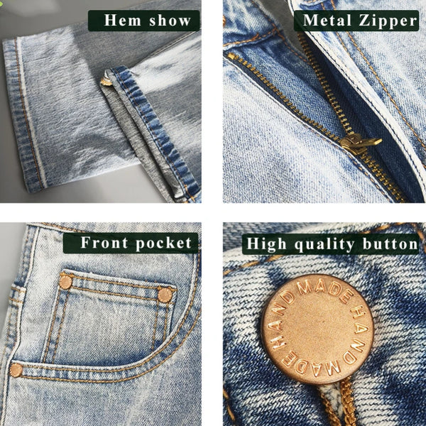 Summer Spring Cotton Casual Vintage Jeans for Men Clothing Washed Soft Straight Baggy Trousers KK1026-2
