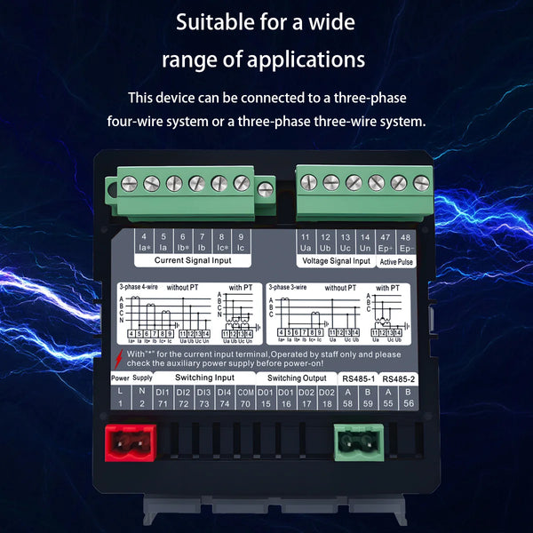 TOMZN 3 Phase 4 Wire System Multi-functional Meter – Phase Voltage, Line Voltage Current Active/Reactive Power PF RS485 Password