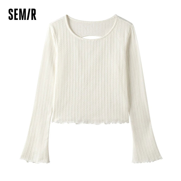Semir Base Layer Top Women Hollow Out Design Slim Fit Sweet Lettuce Trim Undershirt 2025 Versatile Innerwear