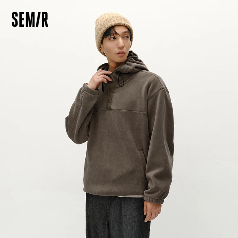 Semir Fleece Hoodie Pullover Relaxed Fit Men 2025 Winter Warm Comfortable Half Zip Casual Basic Style Daily Sweatshirt