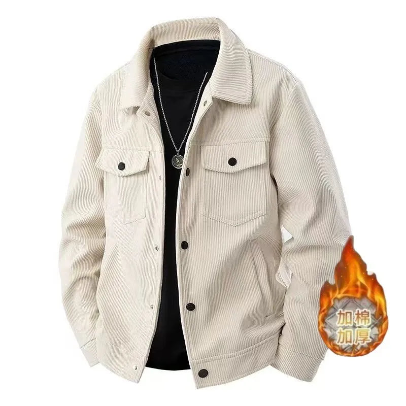 Men's Long-sleeve Collared Jackets for Fall and Winter, Made of Corduroy Fabric with A Fleece Lining and Extra Padding.