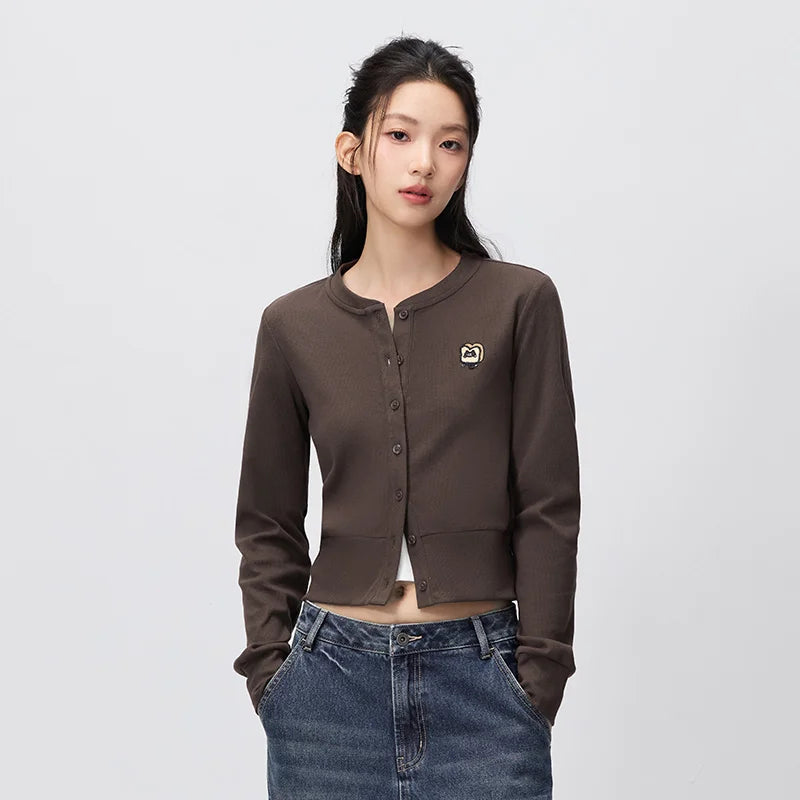 Semir Women Tshirt Long Sleeve Cropped Open Front 2026 Autumn Slim Look Versatile Casual Style Soft Knit Top Daily Wear