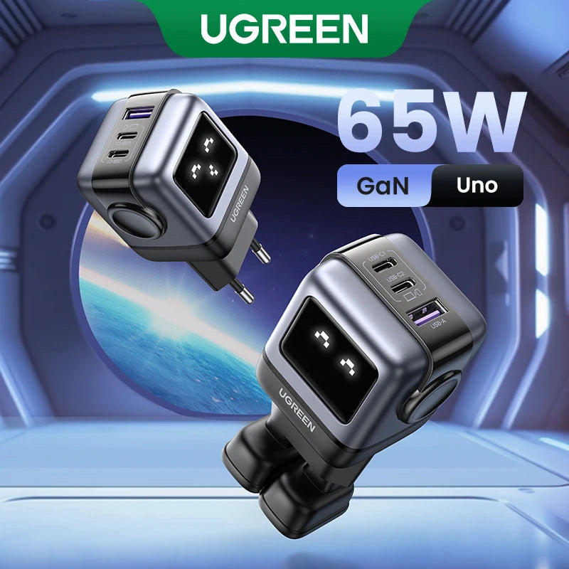 UGREEN 65W GaN Charger Uno Robot Design Quick Charge 4.0 3.0 PPS PD Fast Charger for iPhone 17 16 15 Pro Macbook  Laptop Tablet