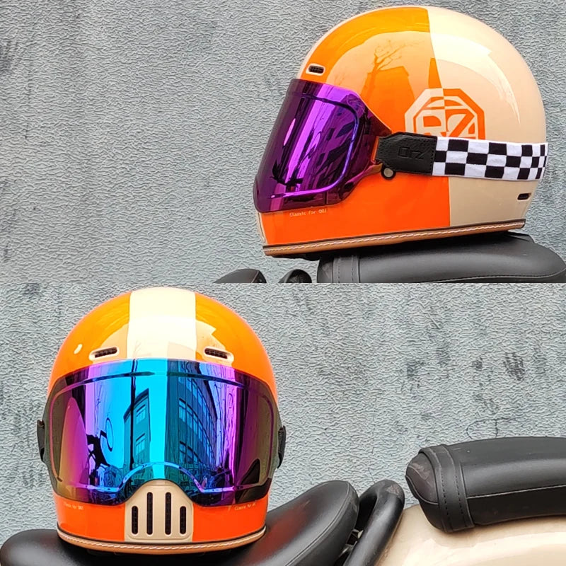 ORZ Retro Full Helmet Motorcycle Motorcycle Helmet Four Seasons Couple Street Bike Helmet Riding