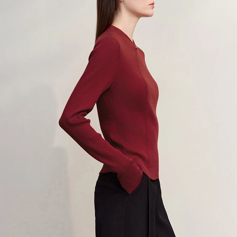 Amii Women's Sweater Cheongsam Collar Slim Pullover Long-sleeved Sweater 2025 Autumn New Minimalist New Female Clothing 12523105