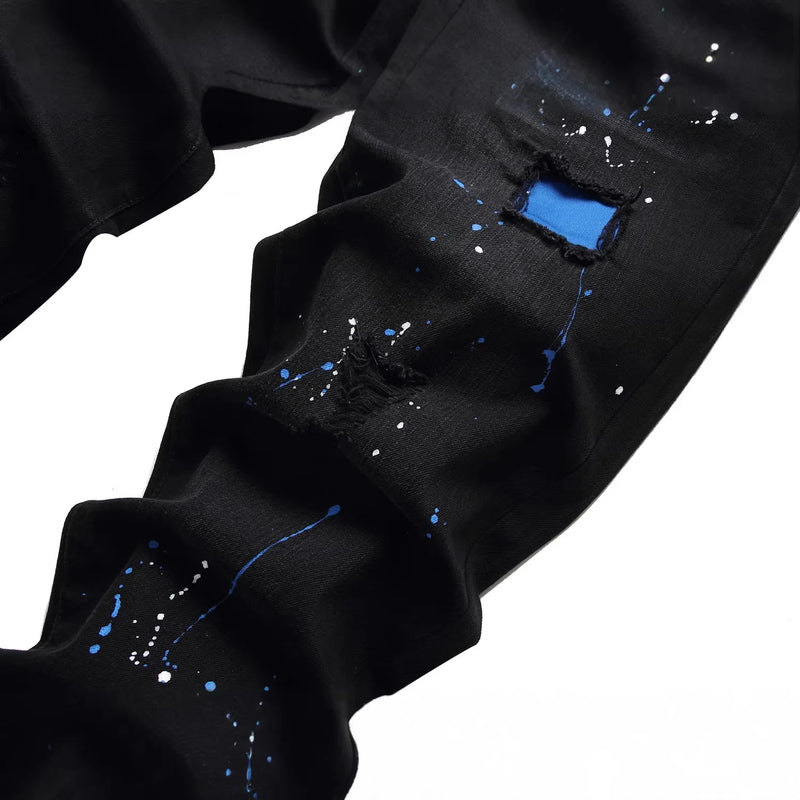 New Fall Collection of Men's Black Jeans with Distressed Details, Made From Stretch Denim, in Asian Sizes.