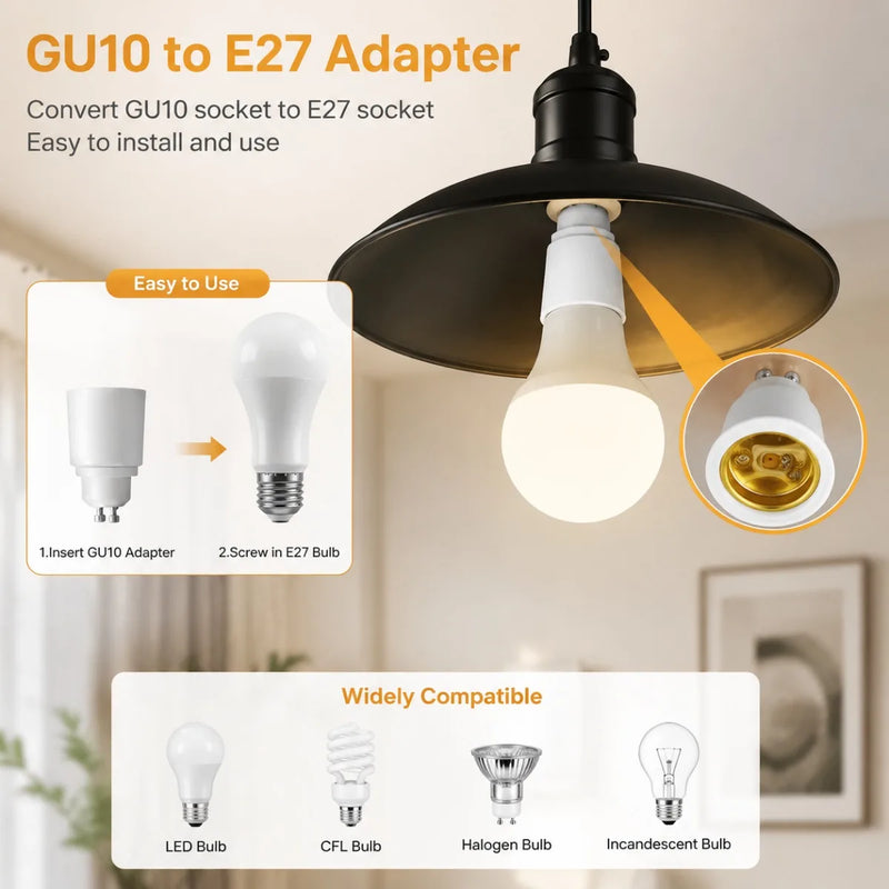 អាដាប់ទ័រ JOYINLED 10PCS GU10 ទៅ E27, ឧបករណ៍បម្លែងរន្ធវីស GU10 ទៅ E27 អេឌីសុន, អាដាប់ទ័រទ្រអំពូល LED សម្រាប់អំពូល LED CFL Halogen